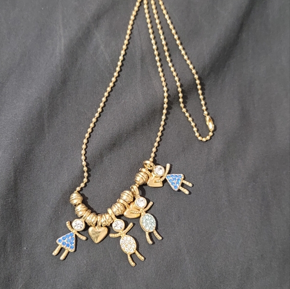 Vtg 30" Gold Tone Beaded Bracelet with Family Rhinestone Charms Hearts - Picture 2 of 6